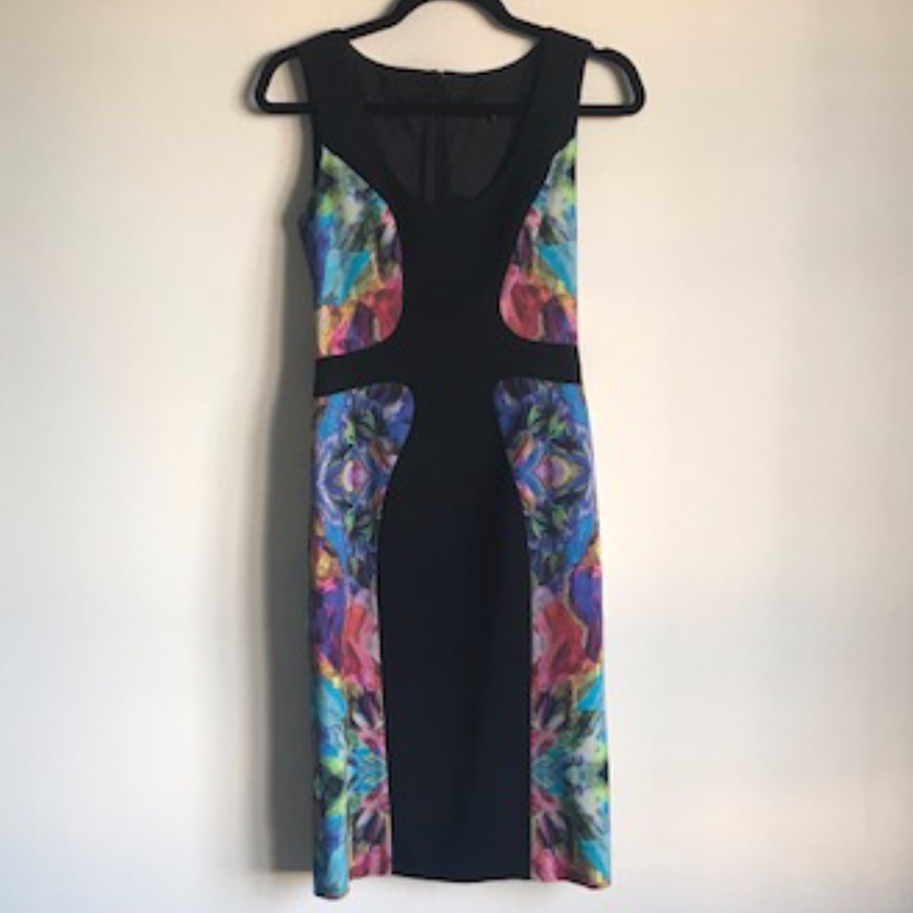 BLACK HALO  black/pastel multi-color block dress